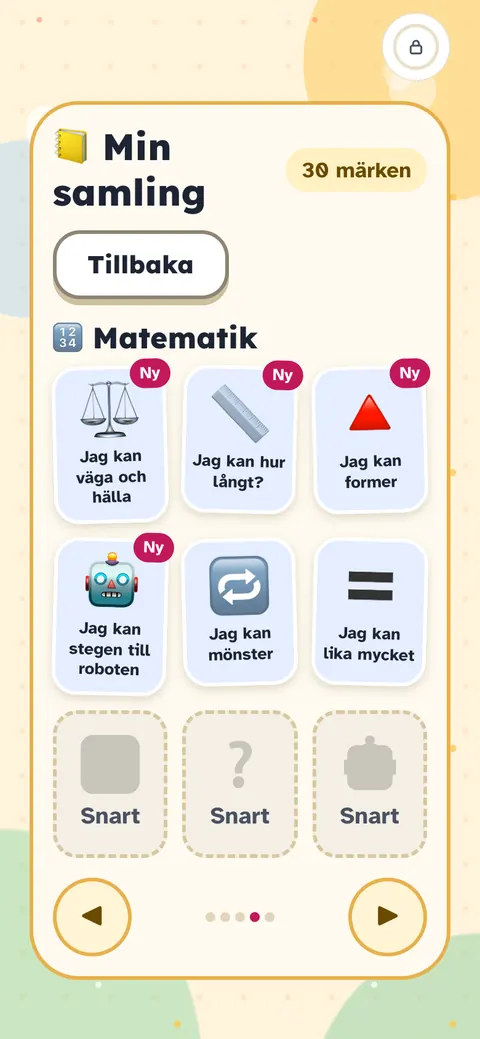 Appen: Min samling med klistermärken som Jag kan väga och hälla, Jag kan former och Jag kan mönster.