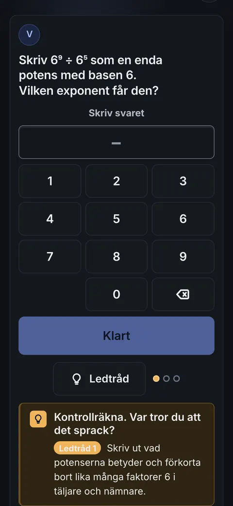 Appen i åk 8: en ledtråd under uppgiften, "Kontrollräkna. Var tror du att det sprack?"